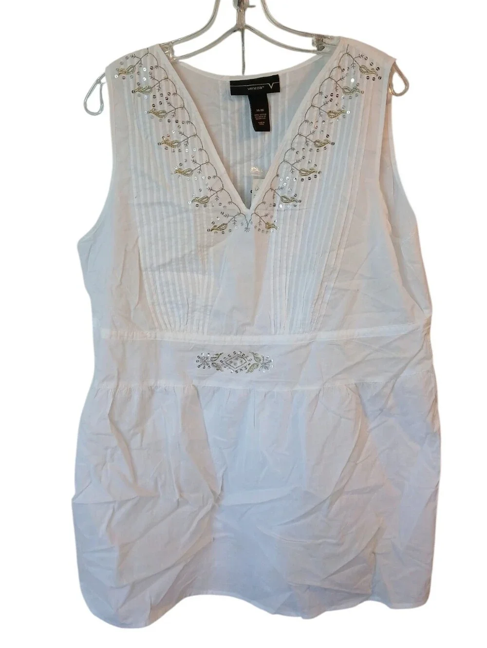 Lane Bryant Venezia White Embroidered Sleeveless Top With Sequins Size 14/16 NWT - Picture 1 of 3